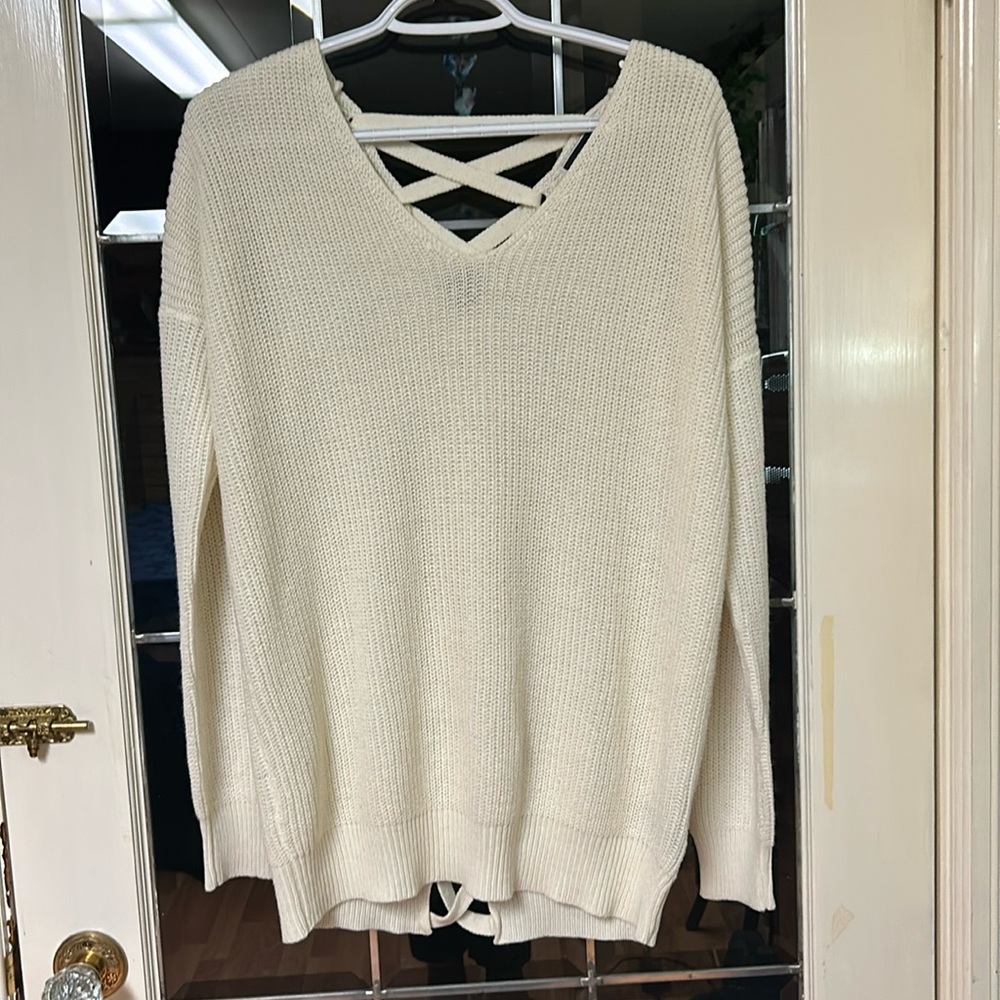 Another Story Cream Criss Cross Neck Oversized Sweater Smal
